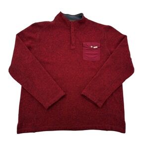 Woolrich Red 1/4 Button Pullover Sweater Shirt Pouch Pocket Cozy Warm Women XL